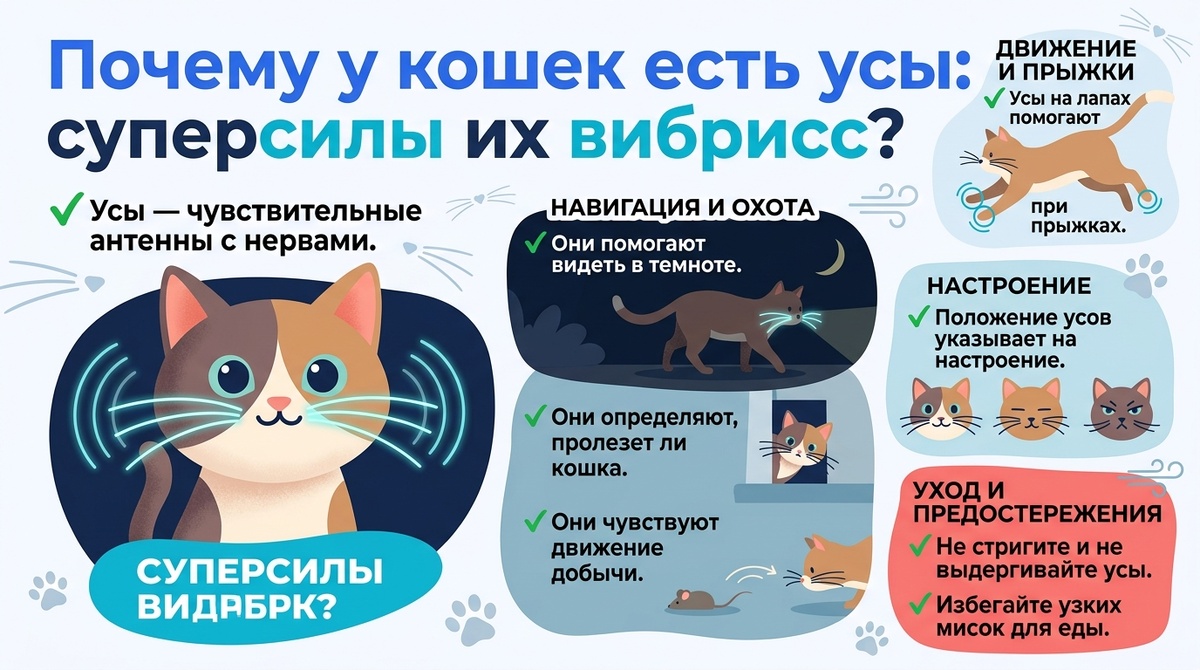 Зачем кошке усы: суперсилы вибрисс  📷
