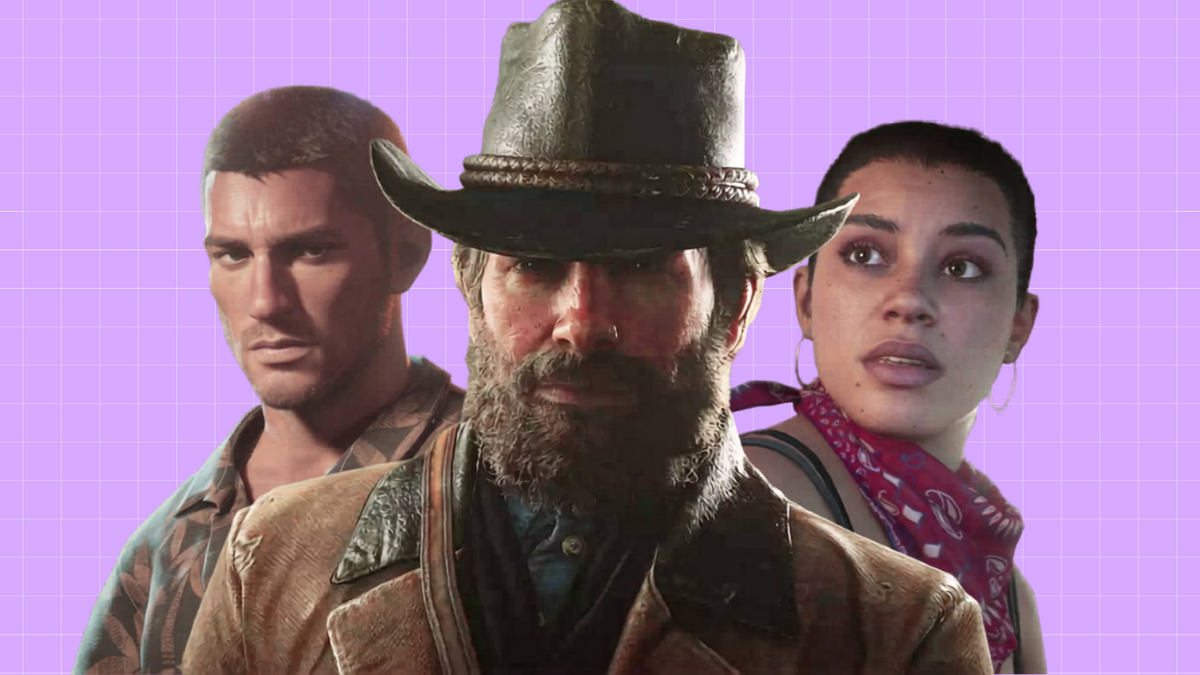 Коллаж из игры GTA 6 в стиле Вайс-Сити и Артур Морган из игры Red Dead Redemption 2