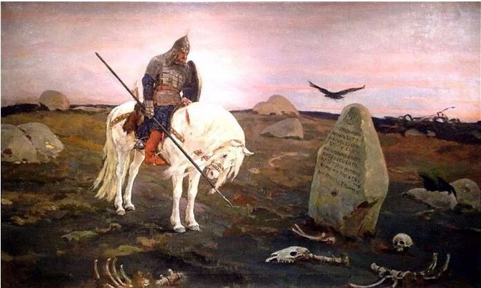 Первый вариант картины В. Васнецова "Витязь на распутье", 1877 