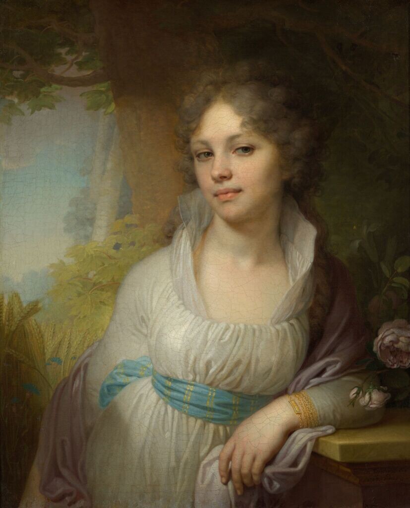 Боровиковский Владимир (1757-1825). Портрет М.И. Лопухиной, 1797. Размер - 73,5 x 59. Материал - холст. Техника - масло. Инвентарный номер - Инв.102. Приобретено П.М. Третьяковым у В.С. и П.Ф. Перфильевых. Между 1885 и 1890