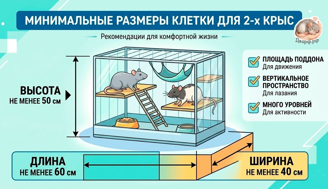 Минимальные размеры клетки для 2х крыс Дварф.