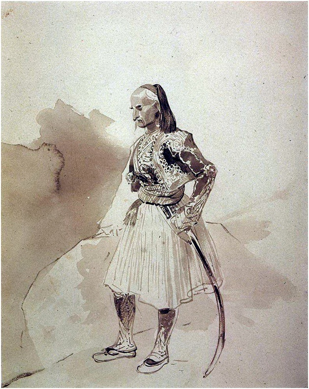 Портрет греческого инсургента Теодора Колокотрони. 1835. Бумага, сепия, граф. карандаш. 26,5 x 21,4. ГТГ.
