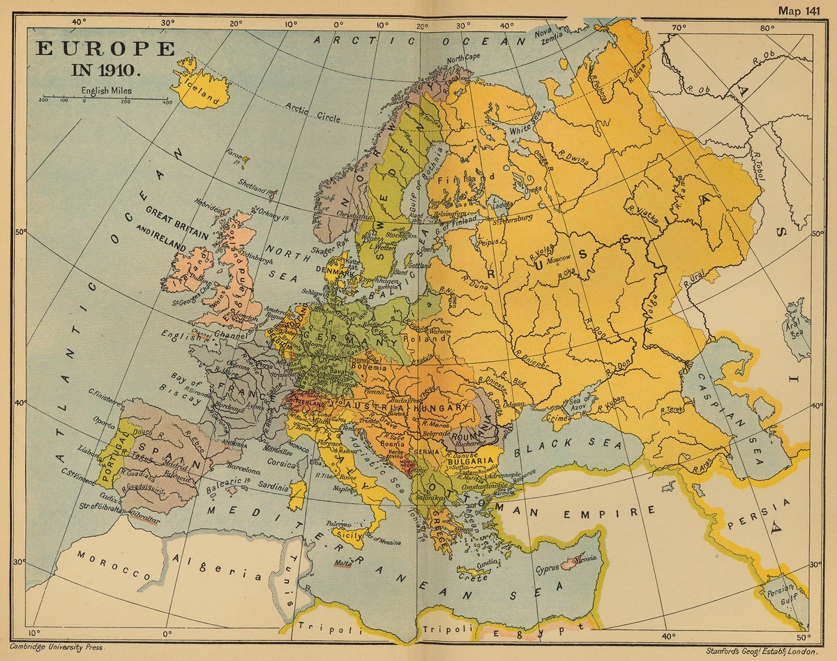 Карта Европы в 1910 году