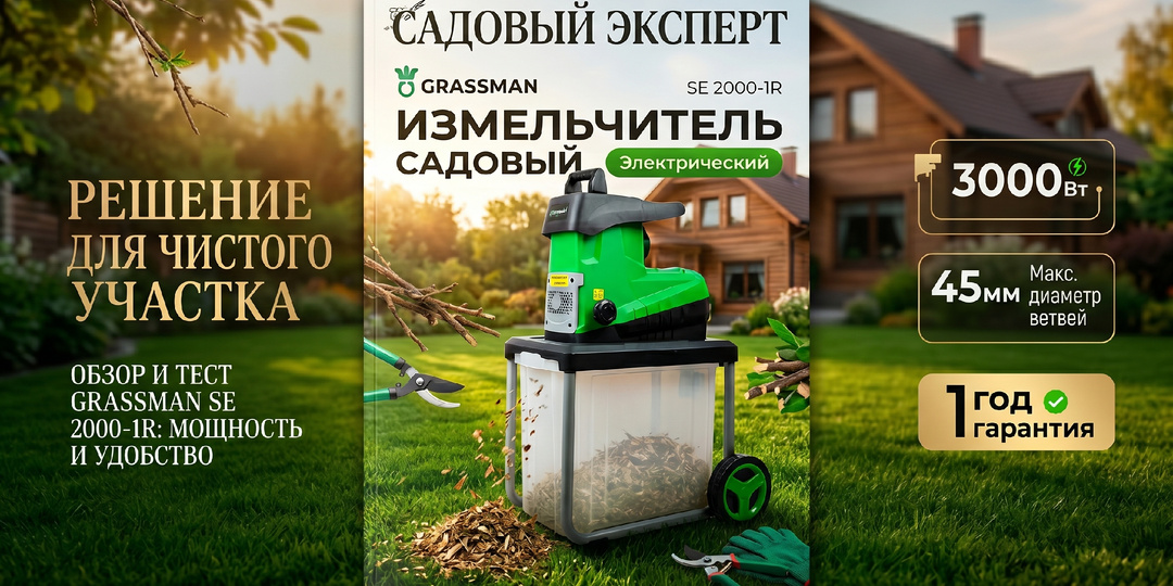 Измельчитель садовый GRASSMAN SE3000-1R 3000 Вт — улучшенная модель электрического измельчител