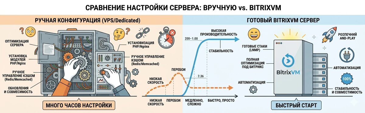 Интернет-магазин на Битрикс с виртуальной машиной BitrixVM и графиком нагрузки сервера