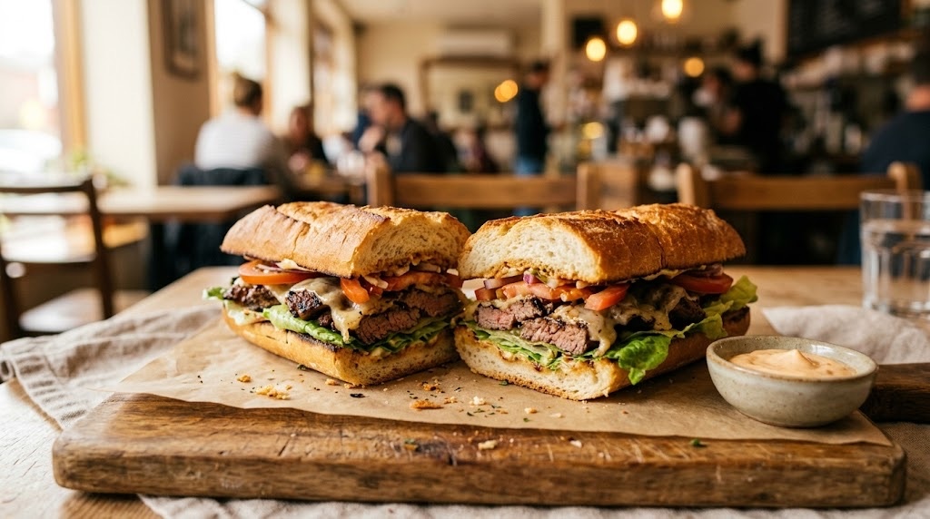    Сэндвич-саб с мясом, сыром и свежими овощами на длинной булке. SUBANDBURGER, Симферополь, Желябова, 5. admin