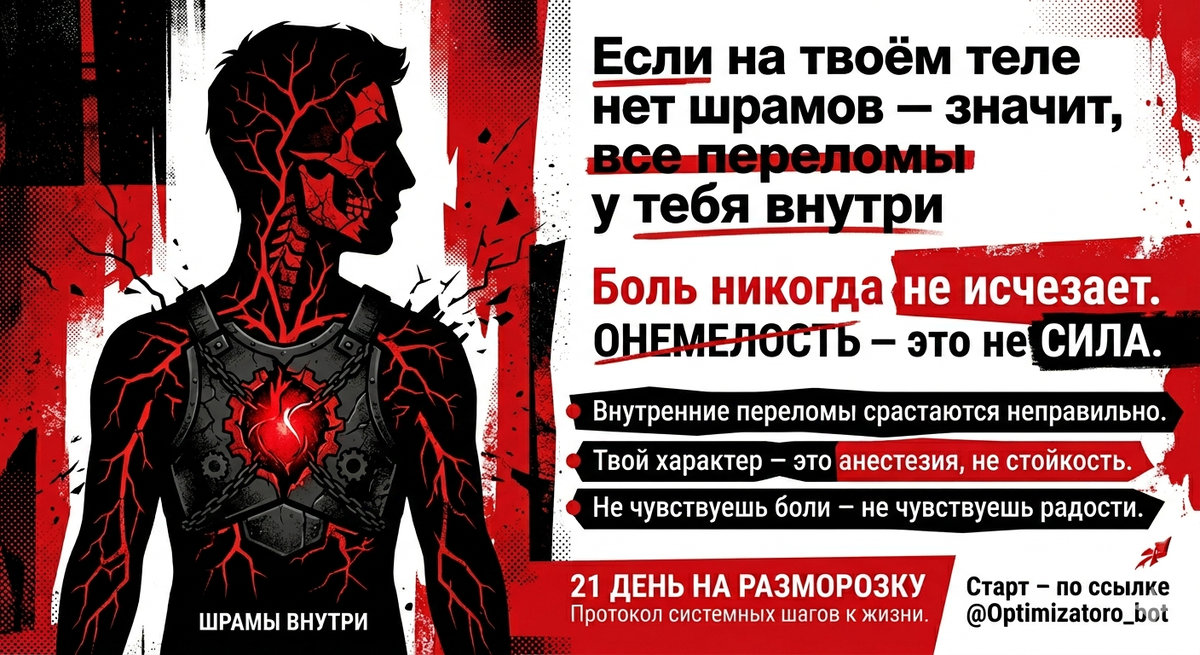 Графическая иллюстрация, символизирующая внутренние психологические переломы и защитную броню при подавлении эмоций.