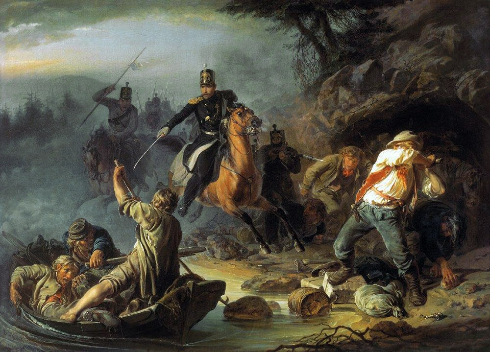 «Стычка с финляндскими контрабандистами» (Василий Худяков, 1853)
