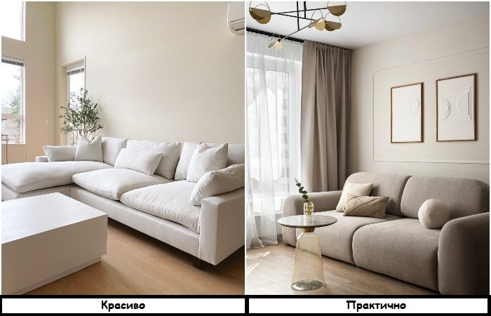 Вместо белого дивана – серо-бежевый