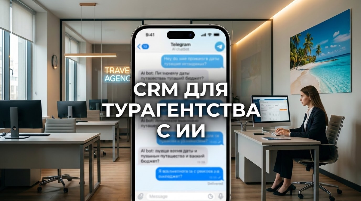 ИИ-ассистент турагентства общается с клиентом в мессенджере Telegram, уточняя даты и бюджет тура перед передачей заявки менеджеру