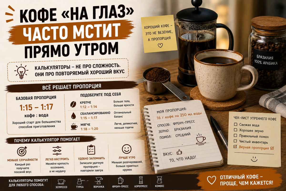 Утренний кофе легко испортить одной ложкой. Вроде всё сделал как обычно, а в кружке то водянистая грусть, то горечь, после которой хочется извиниться перед завтраком.