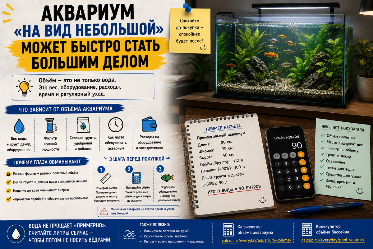 В магазине аквариум кажется красивой коробкой со стеклом. Дома он внезапно превращается в литры воды, мешок грунта, фильтр, подставку и вопрос: «А мы точно понимали, во что ввязались?»