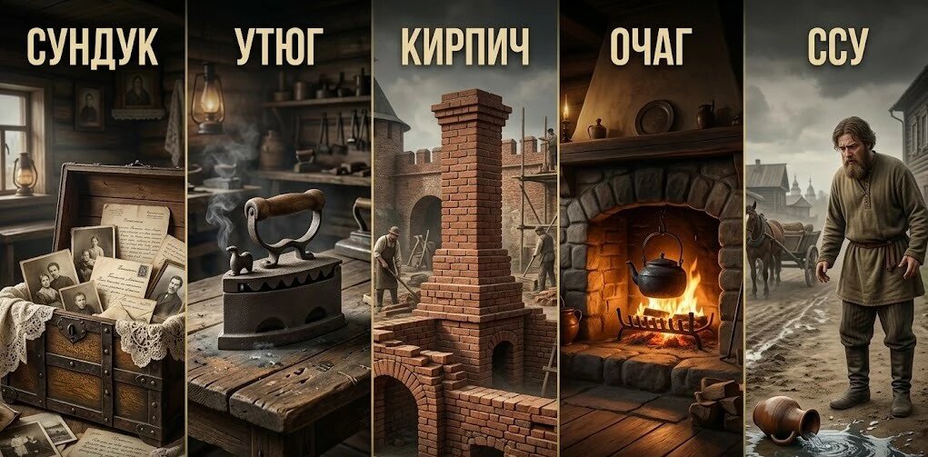 5 русских слов: сундук, утюг, кирпич, очаг, вода. Тюрское происхождение.