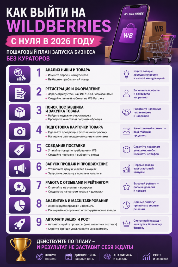    Как выйти на вайлдберриз с нуля в 2026 году: пошаговый план запуска от Рахима Танжарикова. Обучение вайлдберриз без кураторов от эксперта с оборотом 30 млн. Регистрация личного кабинета селлера вб, анализ ниш, работа с Китаем и SEO. Только актуальная практика для старта без ошибок и сливов бюджета. Ваша стратегия выхода в топ на реальных кейсах. Рахим Танжариков