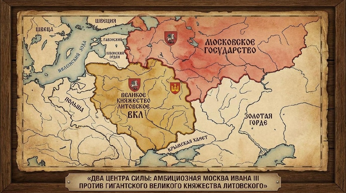 Карта противостояния. ВКЛ начала XVI века занимало огромную часть территории современной Беларуси и Украины, являясь главным соперником Москвы в собирании русских земель