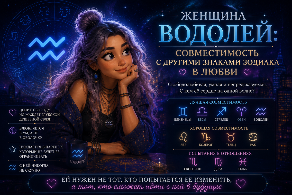 Совместимость женщины Водолея с другими знаками