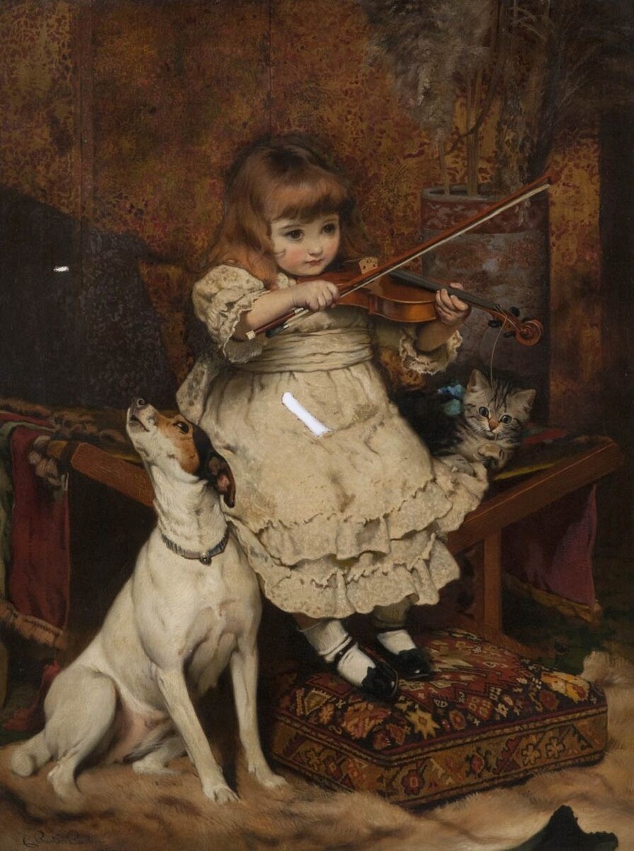 «Маленькая скрипачка (Порванная струна)» Чарльз Бертон Барбер, 1897 г.