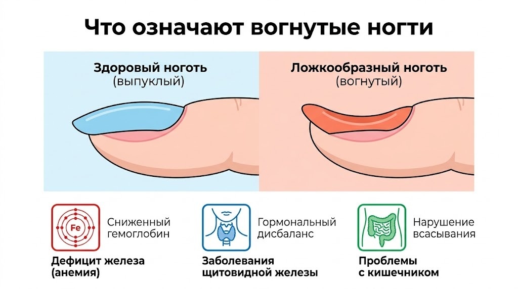 любая «ложка» на ногте — это обязательно системная проблема, скажу честно: бывает и иначе.