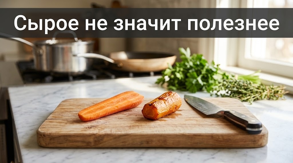 термообработка убивает всё живое в продукте. На деле часть веществ действительно теряется, а часть, наоборот, становится доступнее именно после нагрева