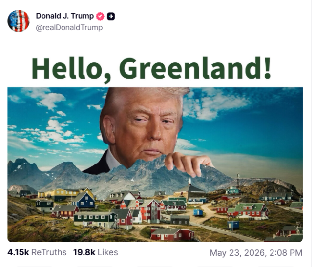 Трампа видели, как он смотрел через горы в Гренландии (Фото: Truth Social).