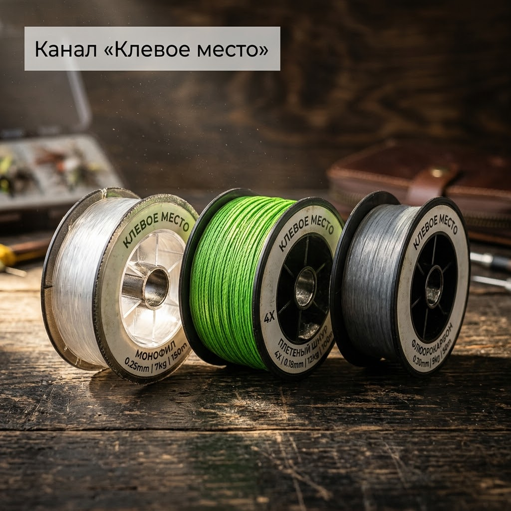 Три катушки с леской разного цвета