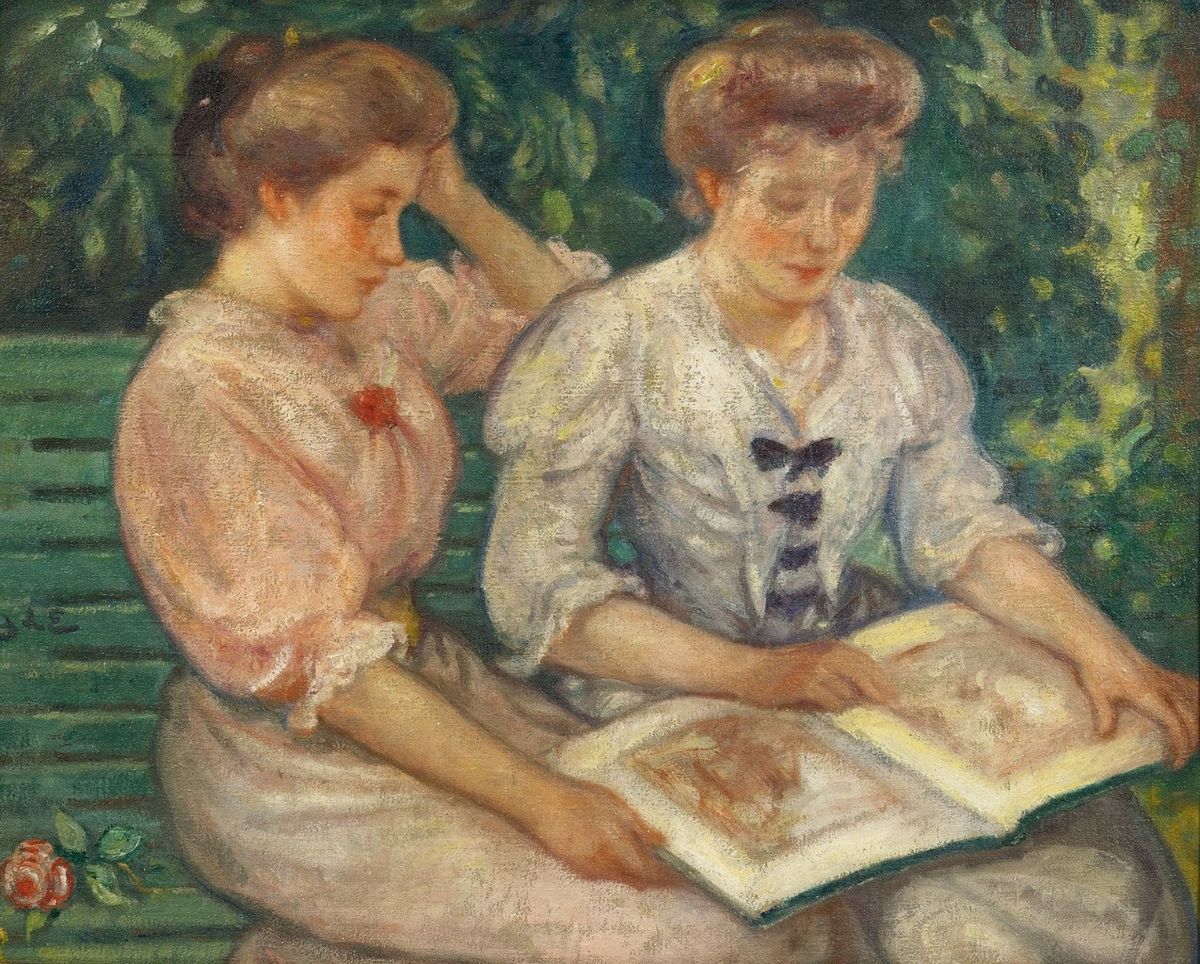 ��� �������, �������� �� ������
(Deux jeunes filles lisant sur un banc)