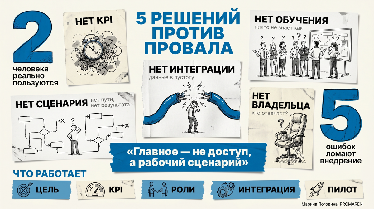    Ошибки внедрения AI и 5 решений в одной инфографике для бизнеса | Марина Погодина, PROMAREN