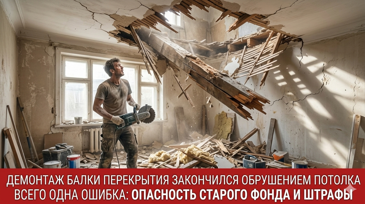 Демонтаж балки перекрытия закончился обрушением потолка - СТРОЙКОНСЬЕРЖ