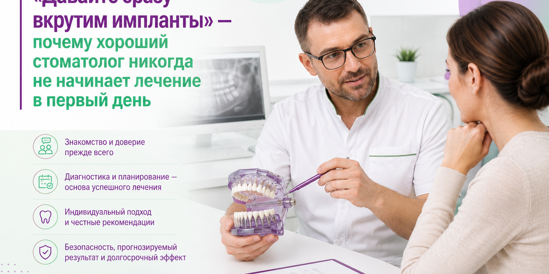 «Давайте сразу вкрутим импланты» — почему хороший стоматолог никогда не начинает лечение в первый день