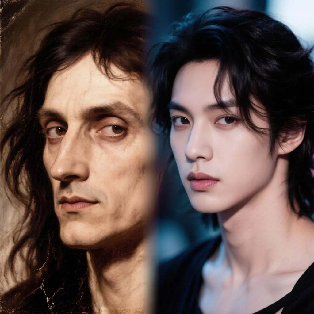 Виртуозно и композитор Никколо Паганини. Звезда K-pop и танцор Тэмин. Изображение сгенерированно ИИ