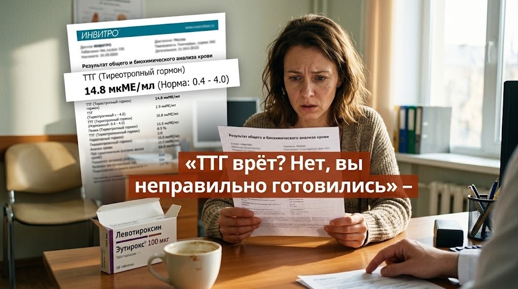 тиреотропный гормон, который регулирует работу щитовидной железы, получает результат за пределами нормы, начинает паниковать