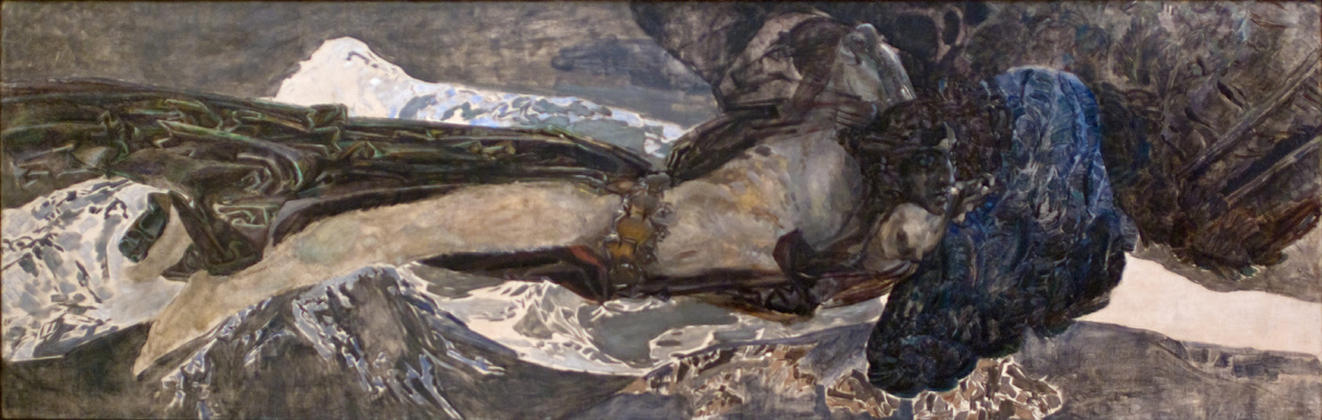 М. А. Врубель «Демон летящий», 1899 год. Холст, масло. Размеры: 114х211 см. Инв. 5600. Государственная Третьяковская галерея, Москва. Фото картины взято из открытого источника.