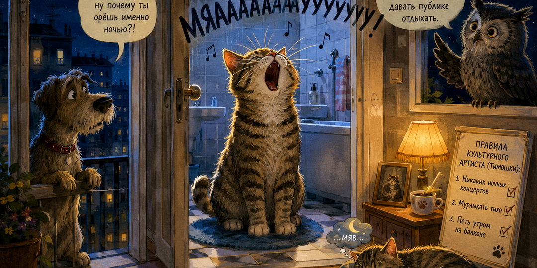Сказка про котика, который любил орать по ночам