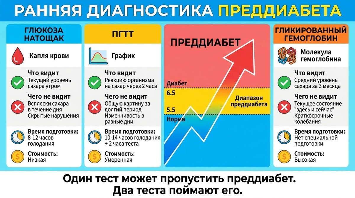 Сдайте гликированный гемоглобин и ГТТ. Не вместо обычного анализа, а дополнительно.