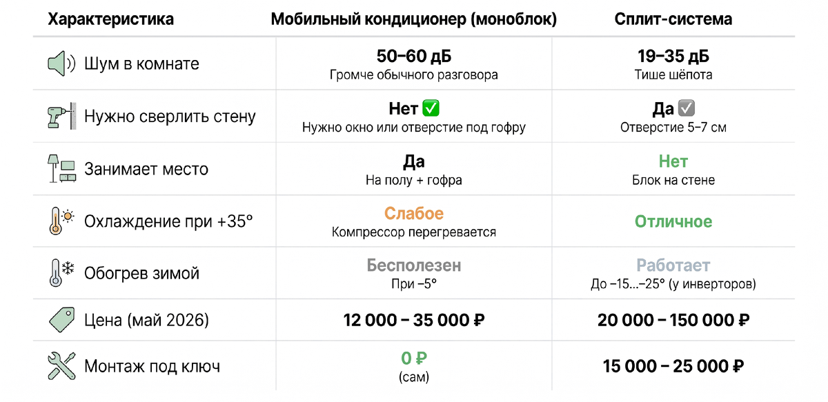 Сравнение кондиционер: Мобильный vs Сплит-система