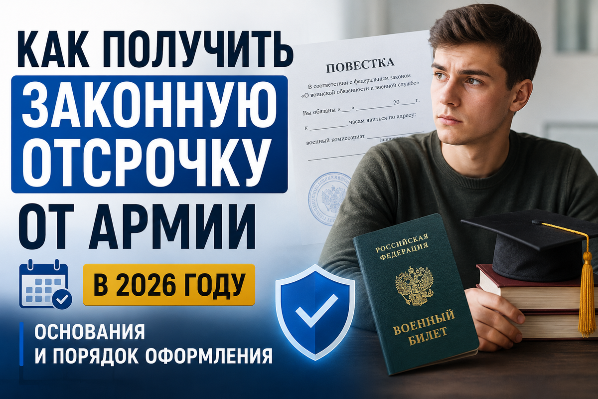 Законная отсрочка от армии в 2026 году: кто имеет право, какие документы нужны, как проходит оформление и что делать при отказе военкомата. Разбираем основания для отсрочки, реальные риски и ошибки призывников. Консультация военного юриста.
