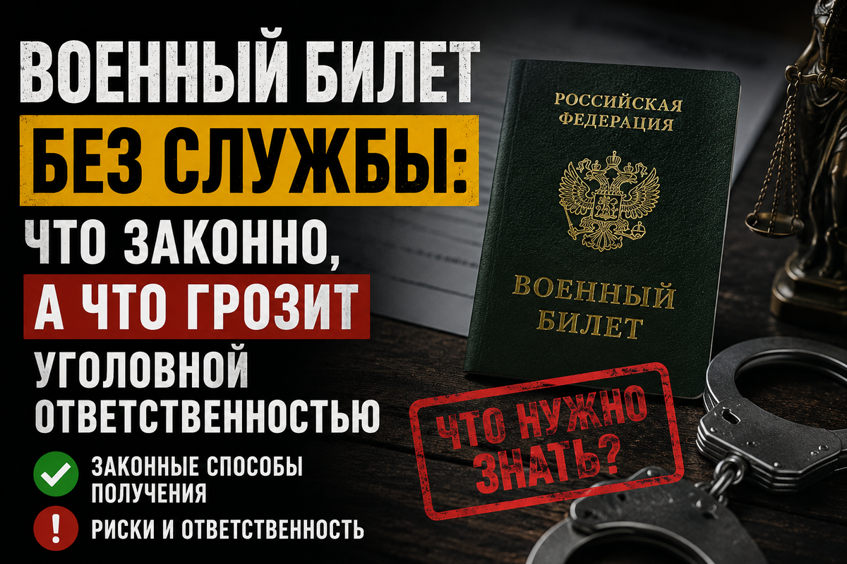 Можно ли получить военный билет без службы в армии законно в 2026 году? Разбираем реальные основания, ответственность за незаконные схемы, риски покупки документов и способы законного освобождения от службы. Консультация военного юриста.