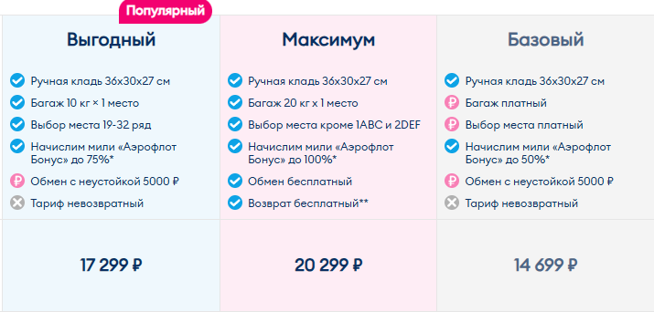 Отличия билетов