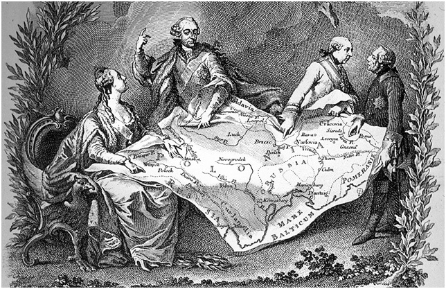 Монархи России, Пруссии и Австрии делят земли Речи Посполитой, 1772 год