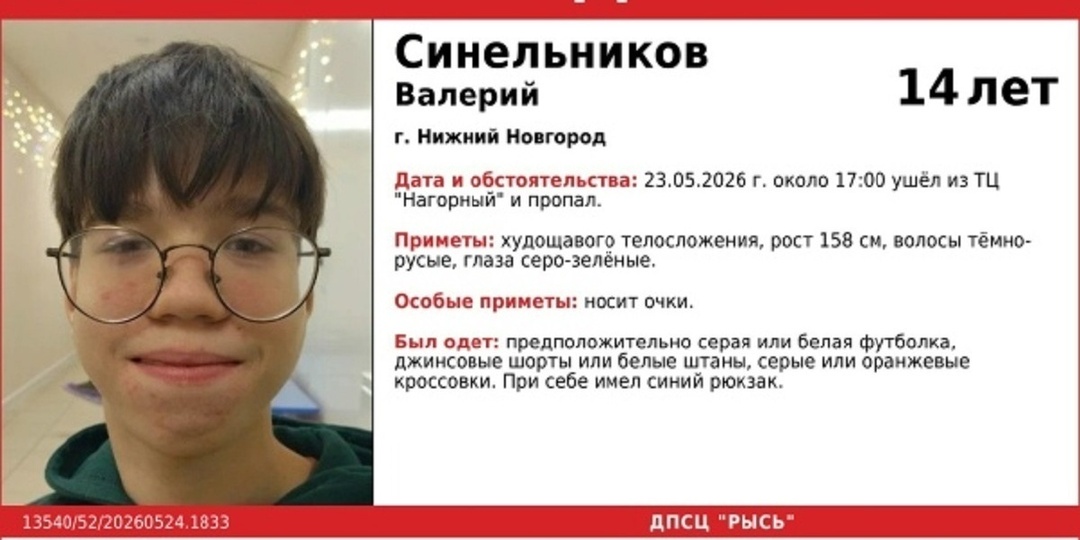 14-летнего подростка ищут в Нижнем Новгороде