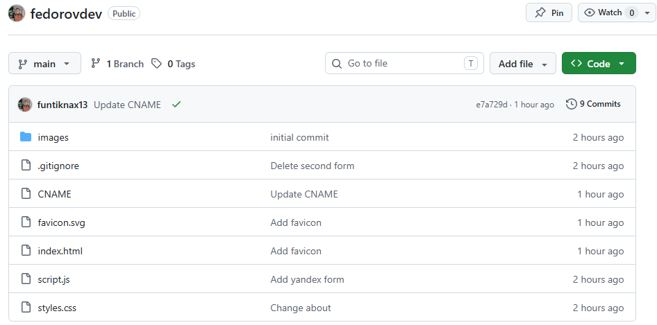 Файлы на github в личном репозитории