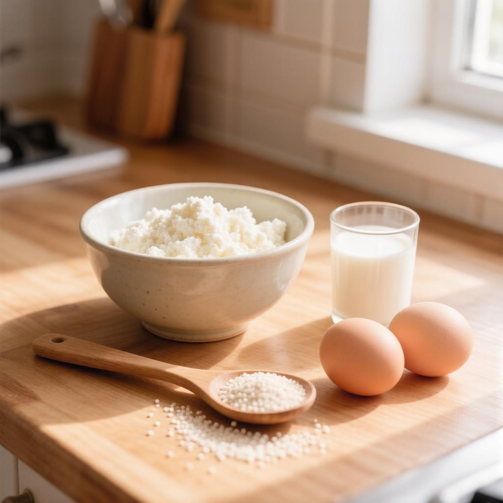 Базовые продукты для той самой запеканки. Главное — дать манке хорошо набухнуть в молоке