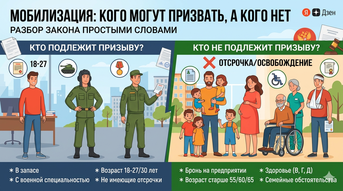 Кого могут мобилизовать в 2026 году, а кто имеет право на отсрочку или освобождение? Разбираем закон простыми словами: категории граждан, основания для непризыва, реальные риски, ошибки людей и способы защиты своих прав с помощью военного юриста.