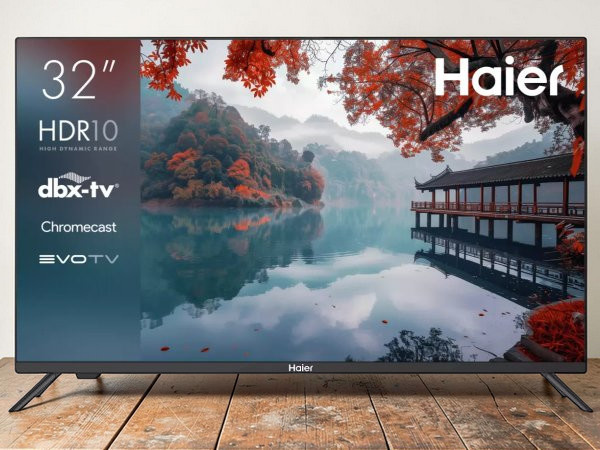 Телевизор Haier 32 LED H1  компактный, чёрный, почти без рамок. Он не привлекает лишнего внимания, просто работает фоном