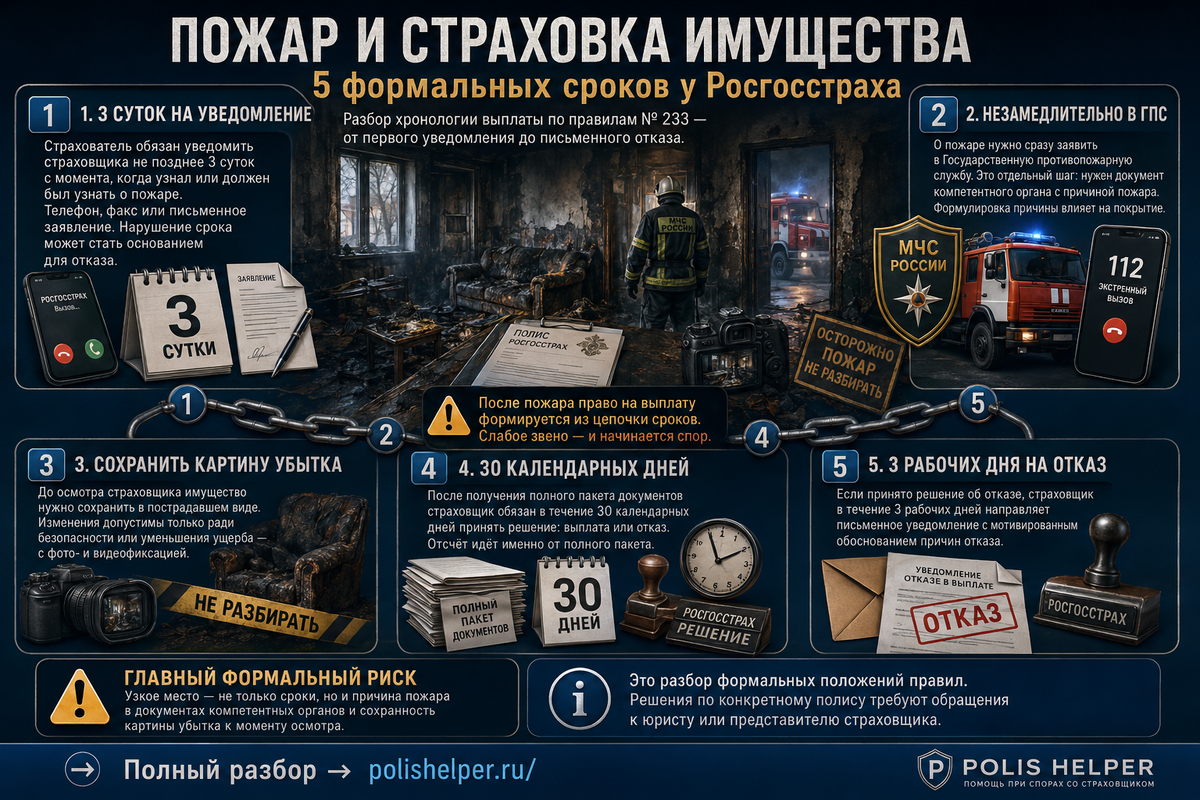 Пожар и страховка имущества: 5 формальных сроков у Росгосстраха на которой каждый узел имеет собственное время и собственного адресата