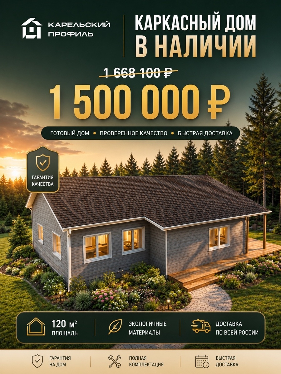 Каркасный дом в наличии. Доставка по всей Росии.