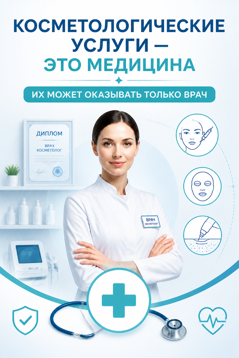 Косметологические услуги относятся к медицинской сфере. Их может оказывать только врач 