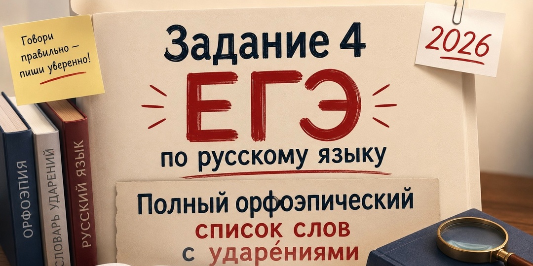 Задание 4 ЕГЭ по русскому языку 2026: Полный орфоэпический список слов с ударениями