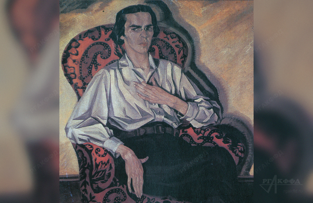 «Портрет В.Ф. Ходасевича» (1915 г.) репродукция портрета работы художницы В.М. Ходасевич / Скан изображения с конверта грампластинки «Владислав Ходасевич. Зерна немое прорастанье. Стихотворения» (1990 г.) / РГАКФФД. Арх.№ ф. 4, оп. 1 "г", ед. уч. 543