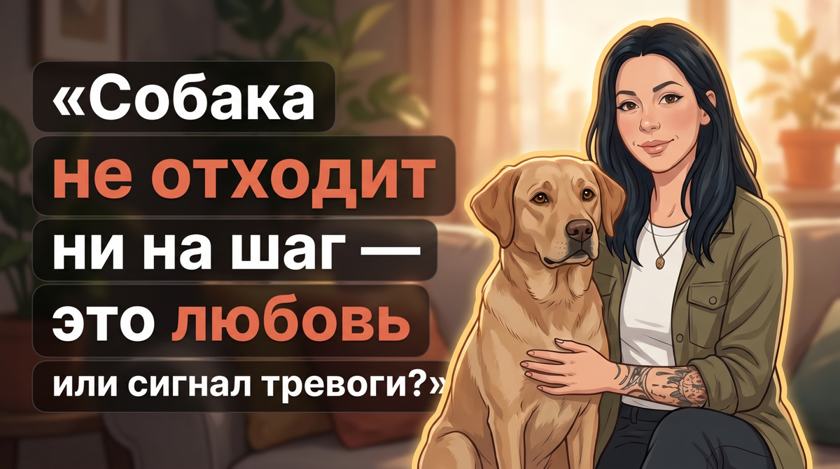    Обложка о том, почему собака не отходит и как отличить любовь от тревоги. Анна Марковская